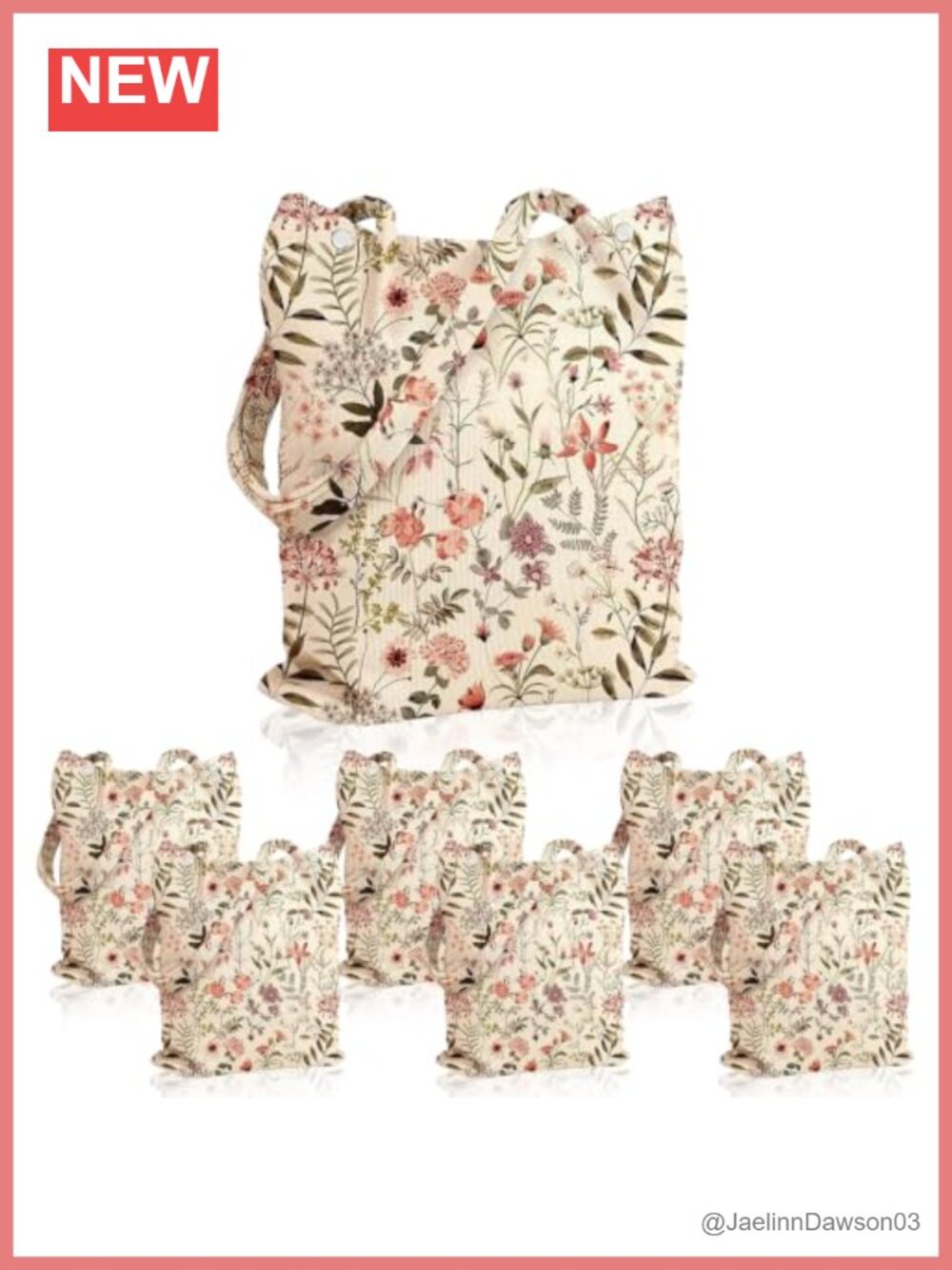 Corduroy Tote Bag Set Vintage Floral Magnetic Closure Large Capacity